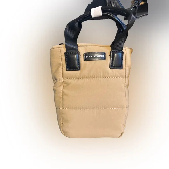 Max Studio Quilted Tote Bag Set โ NWT, Puffer Nylon + Mini Tote, Tan/Black - Picture 4 of 5